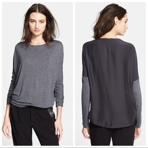 NEW Vince. Gray & Black Silk Dolman Sleeve Top